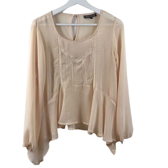Happening In The Present sheer cream high/low blouse. Size M - Picture 1 of 10